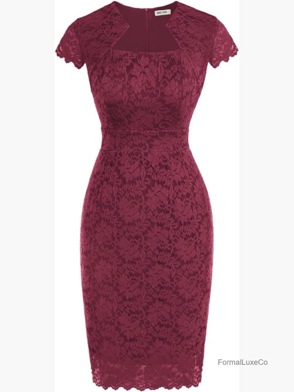 Women's Cap Sleeve Lace Cocktail Bodycon Dress with Square Neck